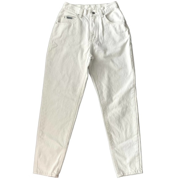 Vintage 90s Riveted Lee Denim High Rise Straight Leg 26” Petite Cream Beige - Picture 1 of 6